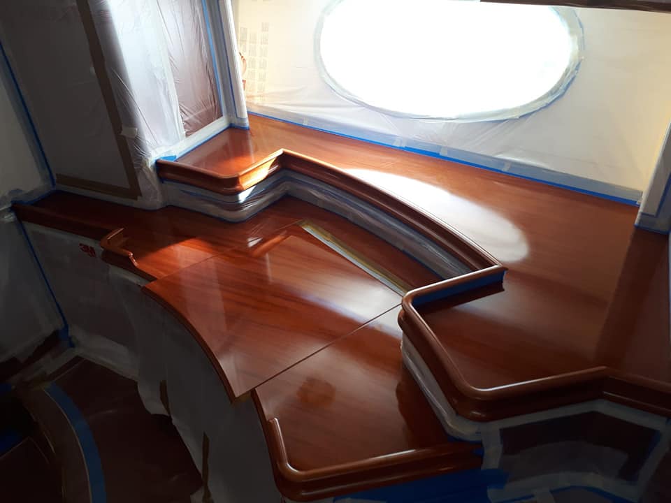 Interior varnish, yacht finishing. 